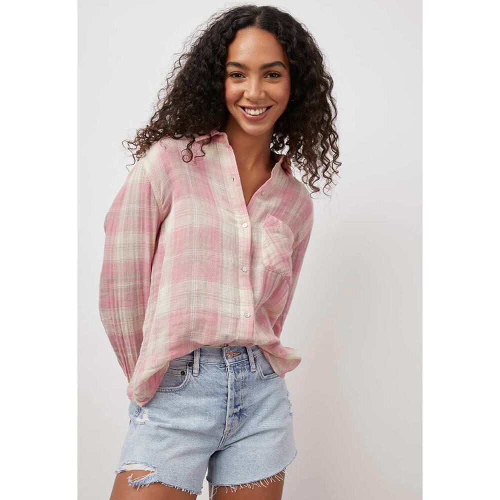 Rails Ellis Rose Sand Ivory Button Up Shirt Size S Pink